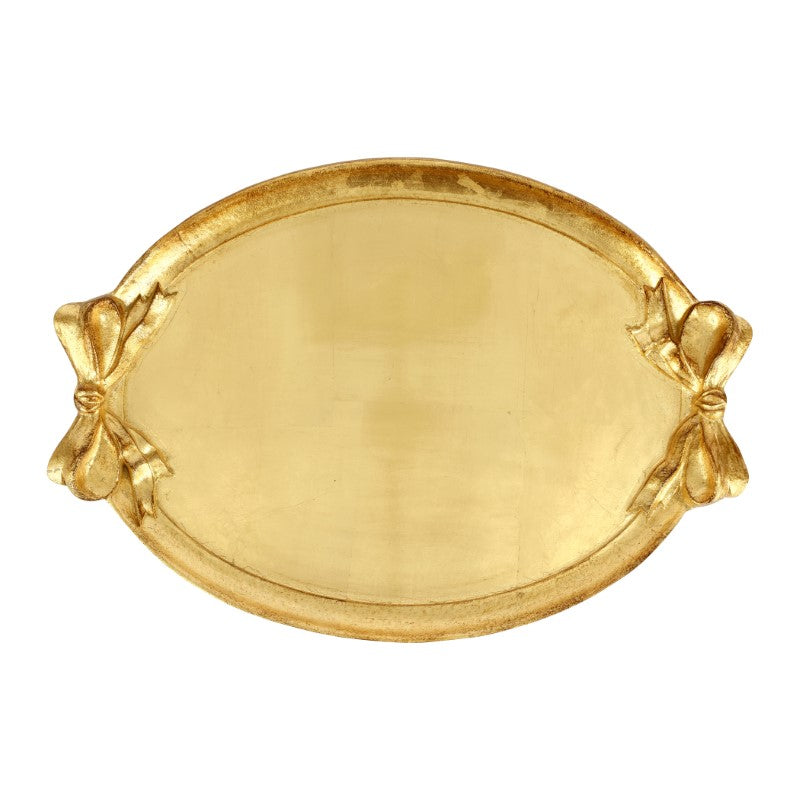 Florentine Wooden Accessories Gold Bow Handled Oval Tray
