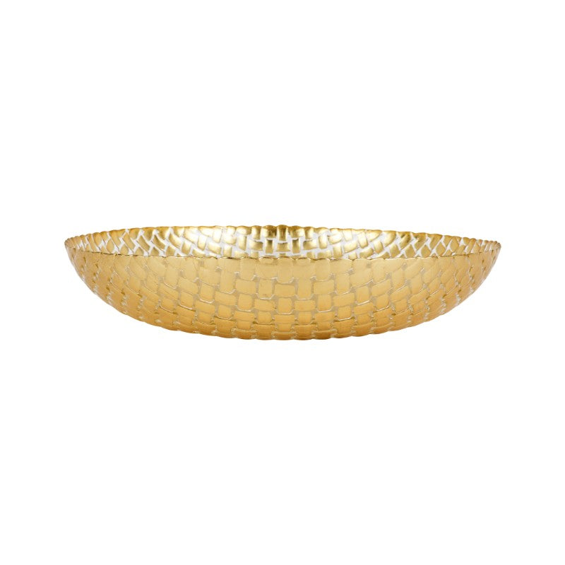 Rufolo Glass Gold Basketweave Large Shallow Bowl