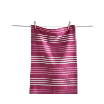 Basket weave stripe dishtowel - raspberry