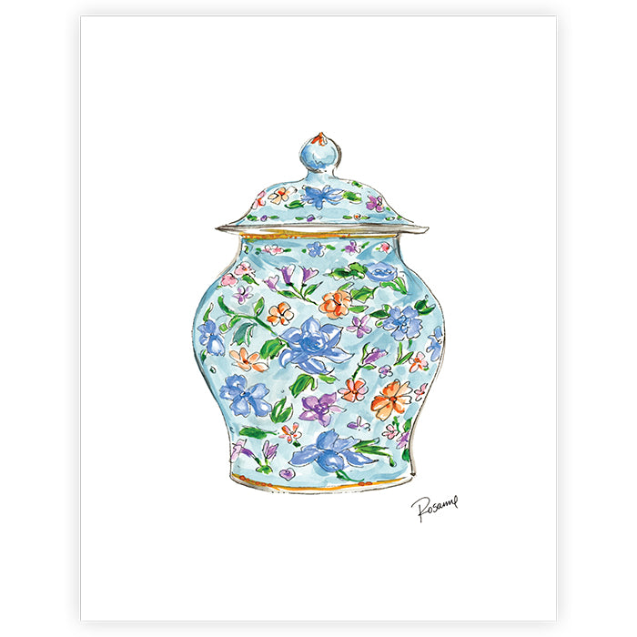 Handpainted Blue Chinoiserie Urn Art Print 8x10