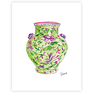 Handpainted Green Chinoiserie Urn Art Print 8x10