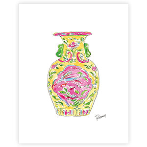 Handpainted Yellow Chinoiserie Urn Art Print 8x10