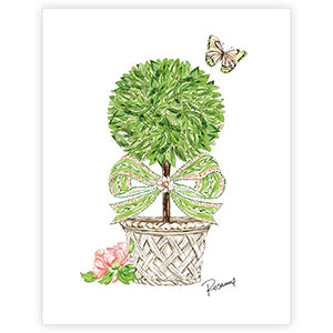 Handpainted Garden Party Green Bow Topiary Art 11x14