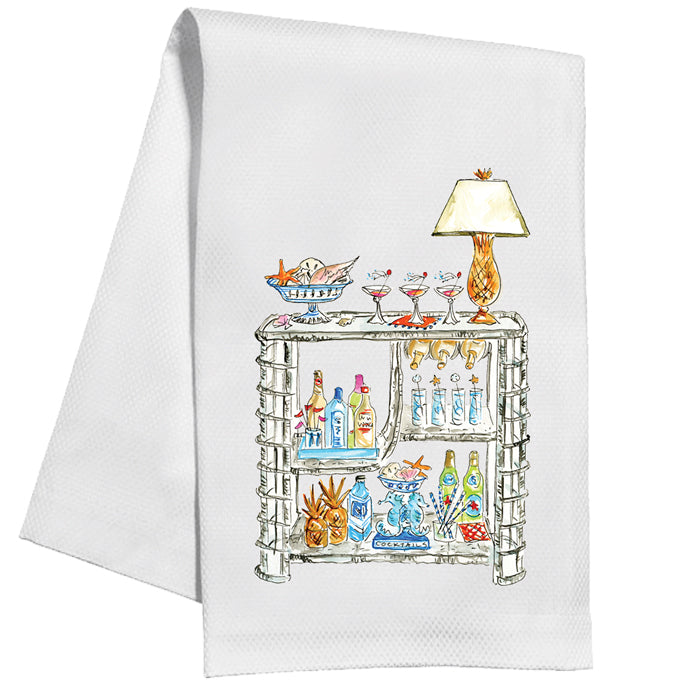 Handpainted Bar Cart Coastal Tea Towel