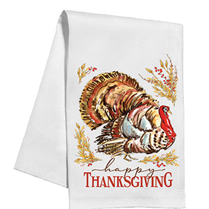 Kitchen Towel- Happy Thanksgiving Turkey With Wheat
