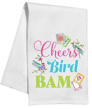 Mahjong Tiles and Birds Cheers Bird Bam Tea Towel
