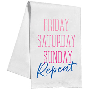 Handpainted Friday, Saturday, Sunday, Repeat Tea Towel