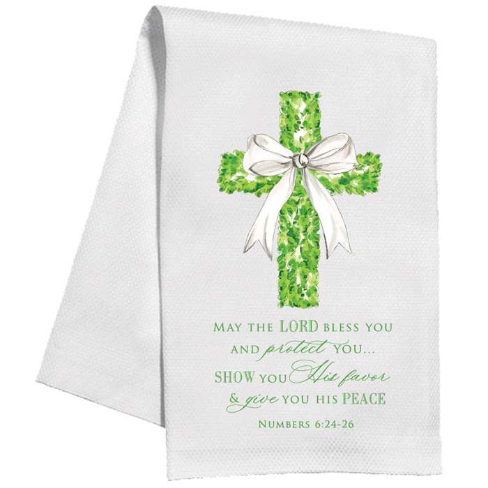 Handpainted Wedding Boxwood Cross Tea Towel