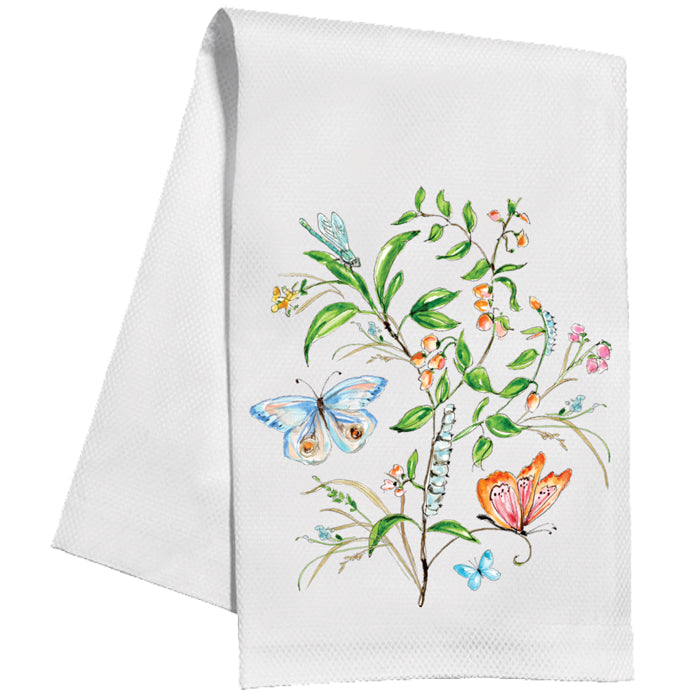 Handpainted Turquoise and Orange Tea Towel