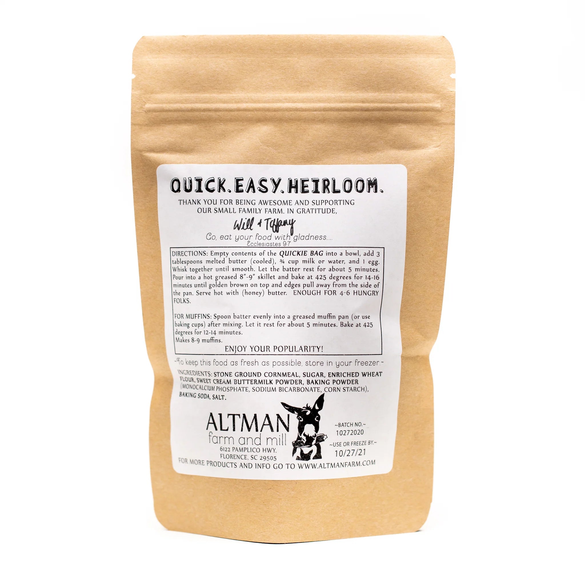 Heirloom Yellow Stone Ground Buttermilk Cornbread Mix