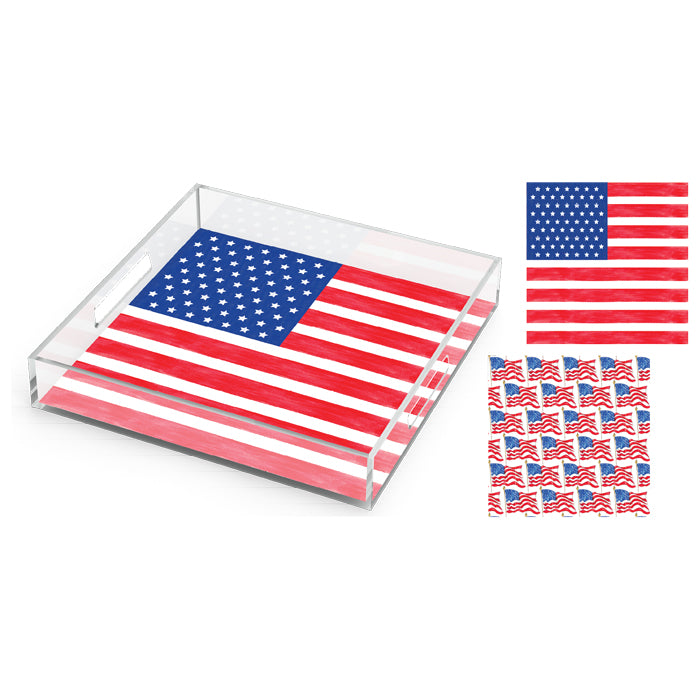 Handpainted American Flag Acrylic Tray