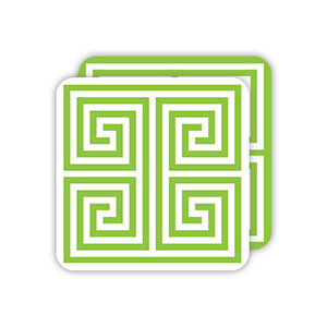 Grass Green Greek Key Square Coasters
