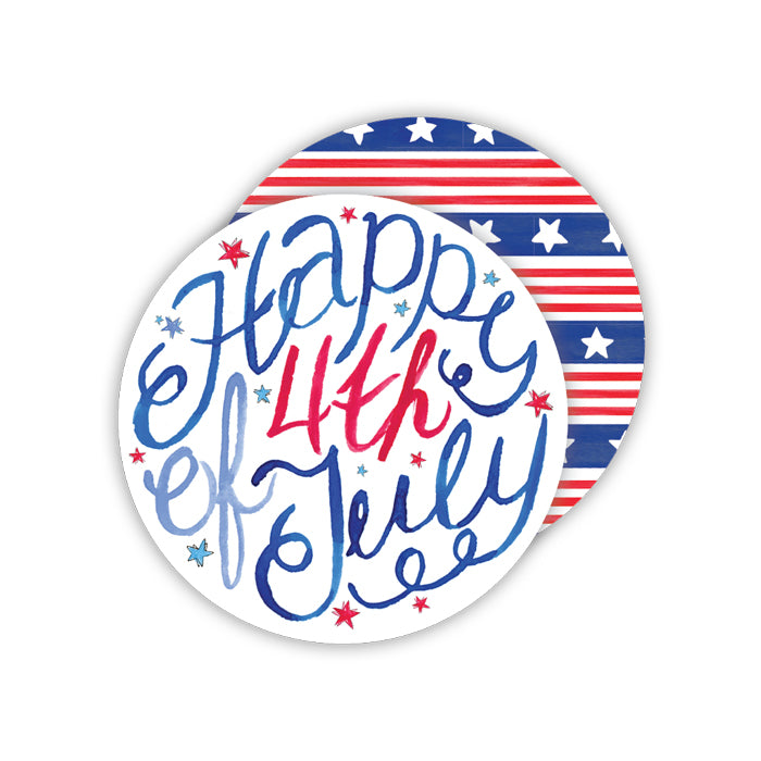 Handpainted Happy 4th of July Round Coaster