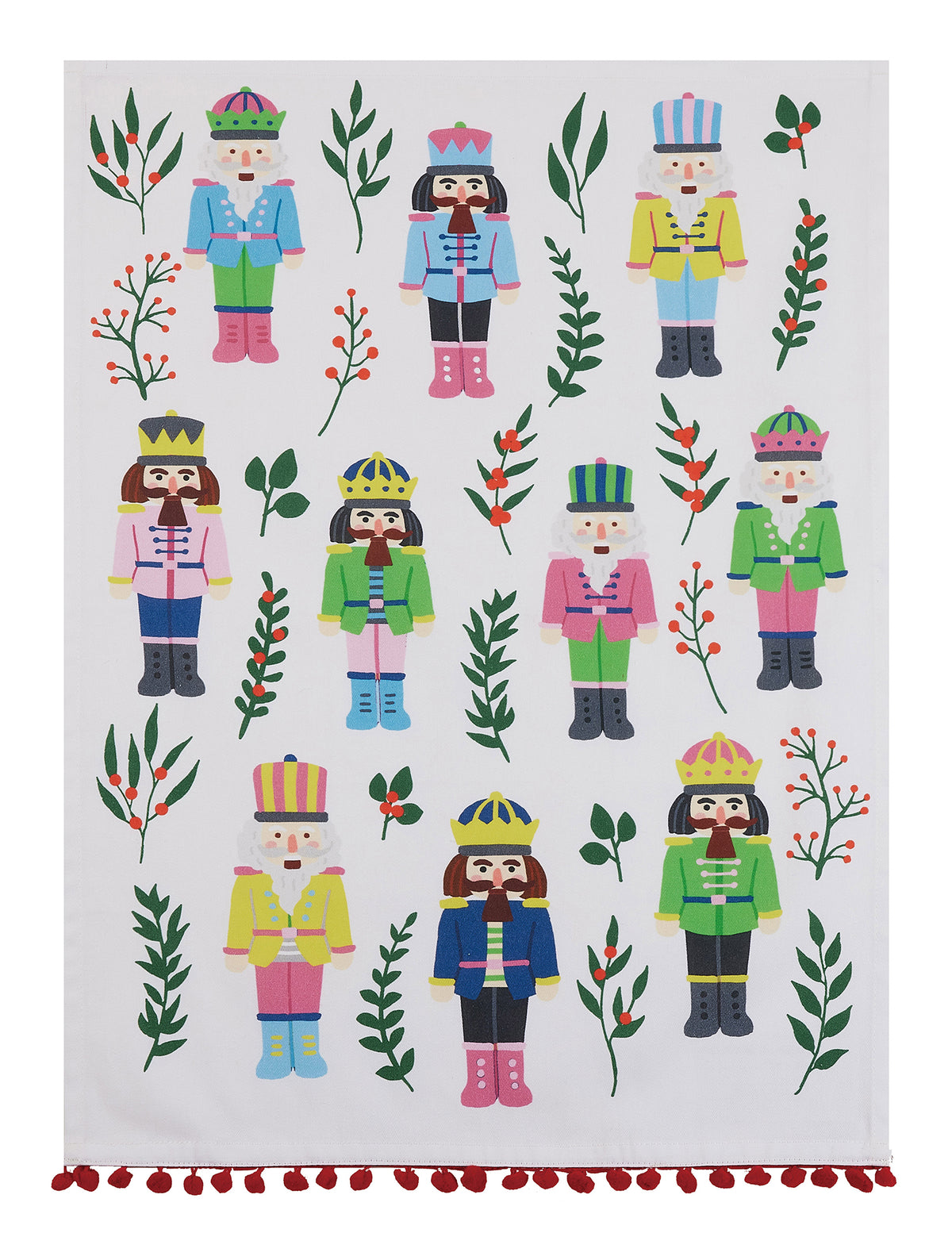Vintage Nutcrackers With Pom Pom Tea Towel