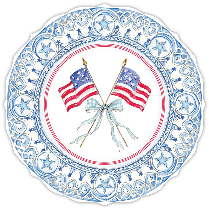 Handpainted Light Blue Patriotic Crossed Flags Posh Die-Cut Placemat