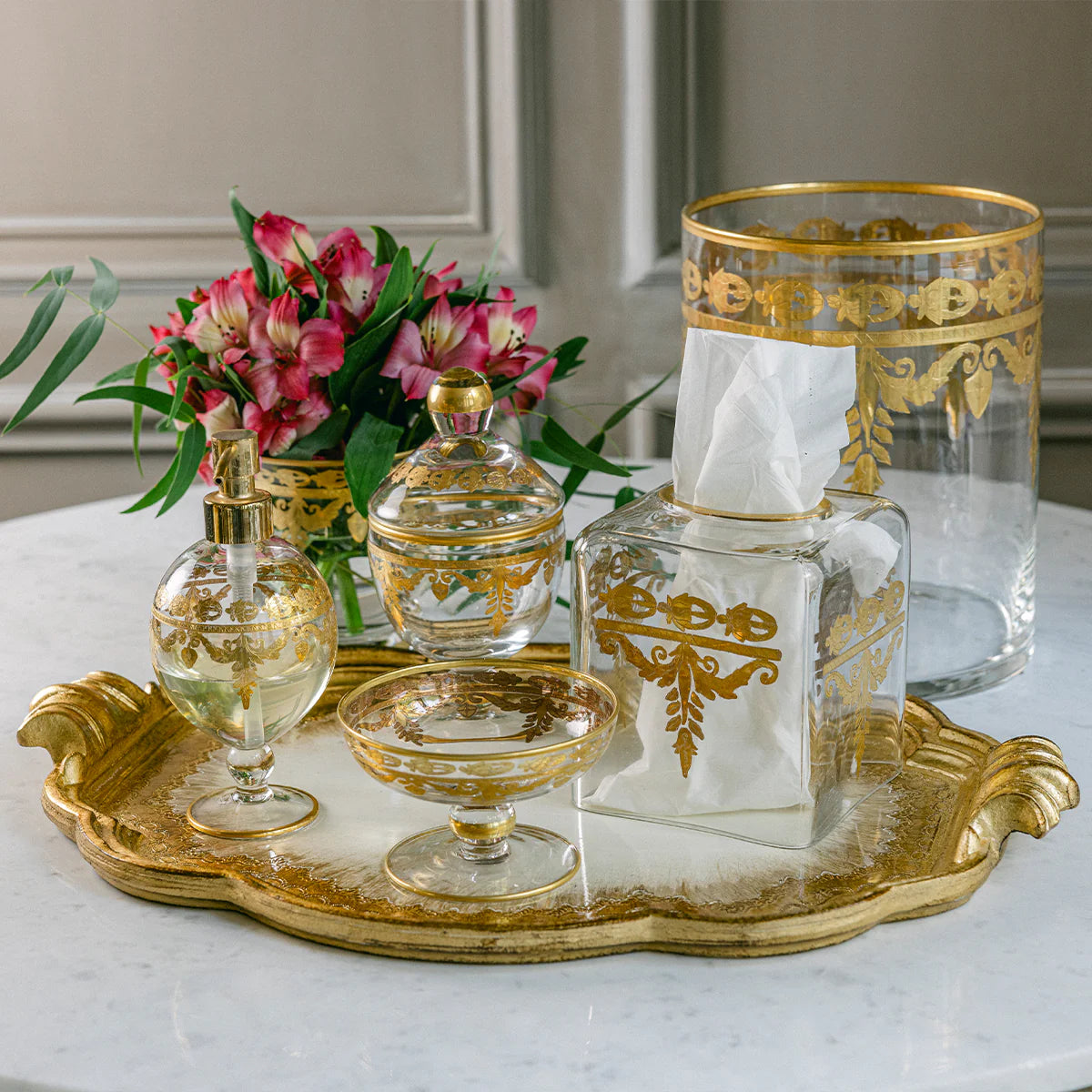 Large Gold Florentino Antique Wooden Tray