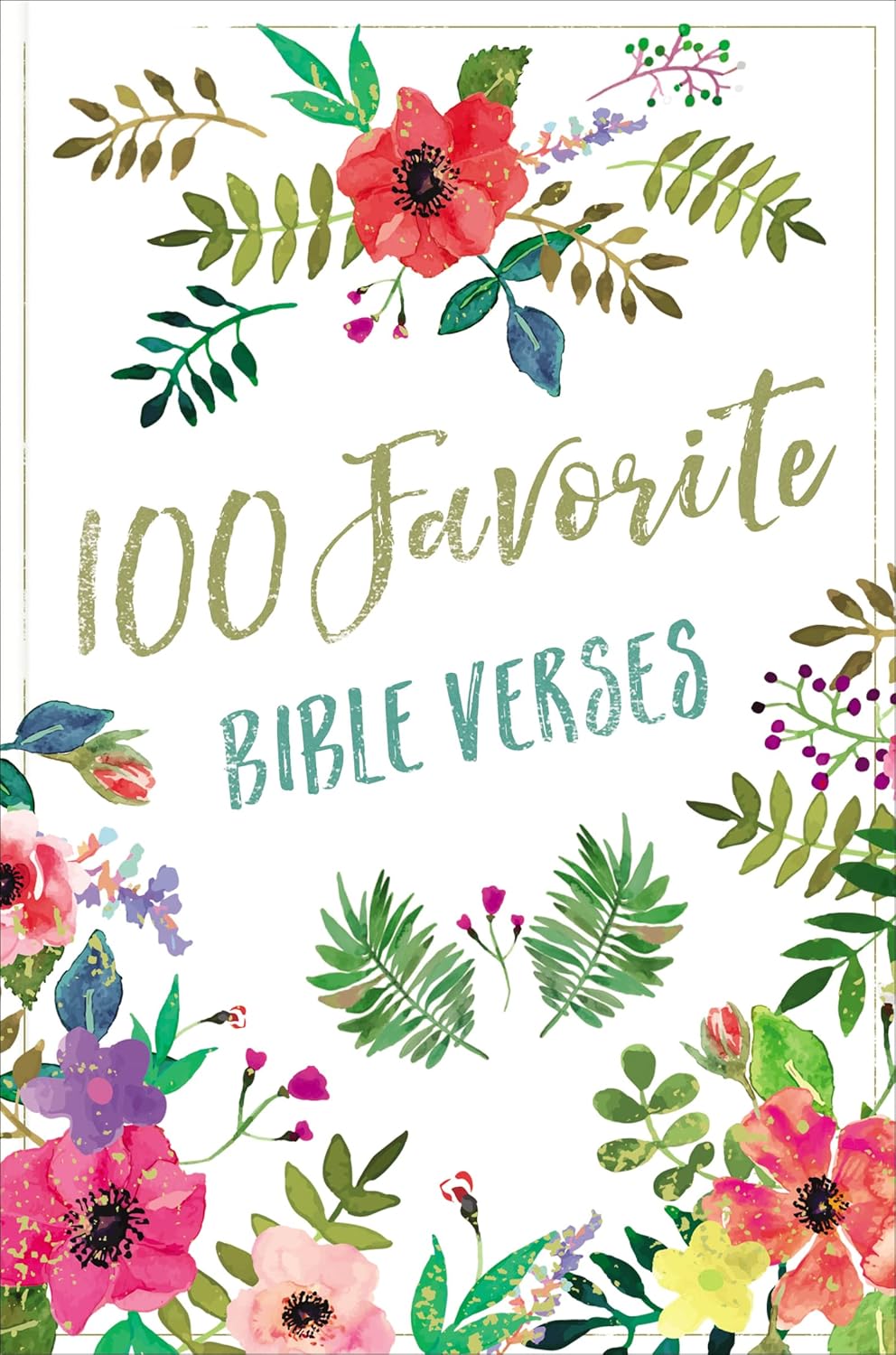 Floral design with '100 Favorite Bible Verses' text on a white background
