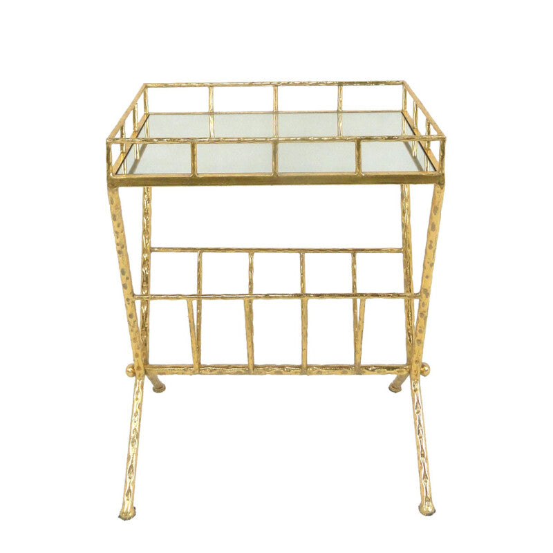 Gold Accent Table, Mirror w/ Magazine