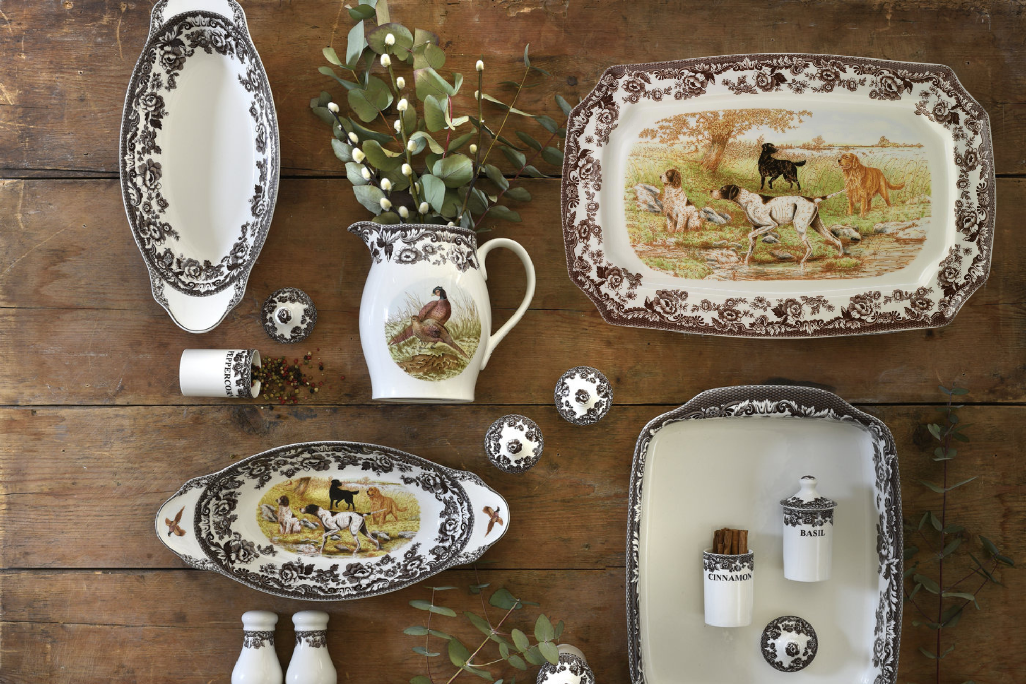 Woodland Rectangular Platter 17.5 Inch, Dog Scene