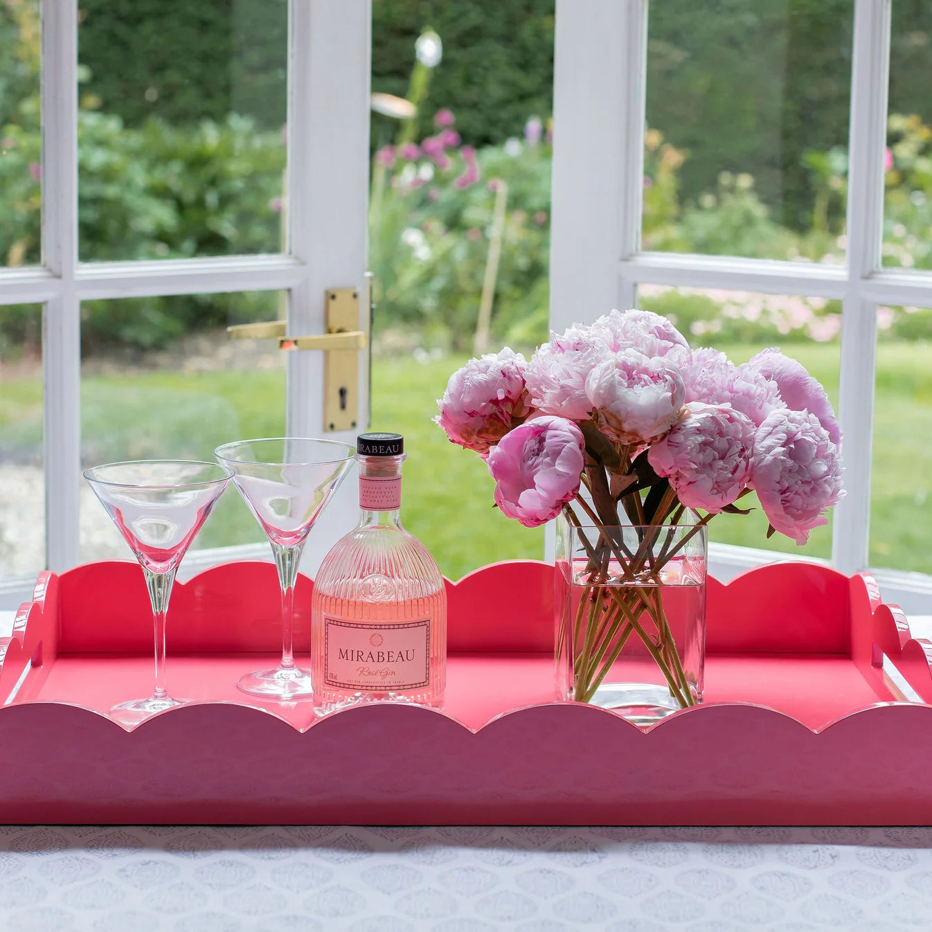 Large Pink Scalloped Serving Tray