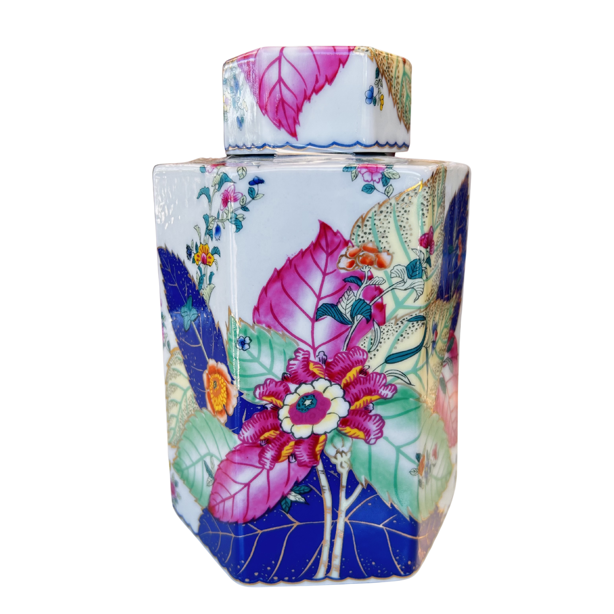 White Hexagonal Tobacco Leaf Jar, 7"