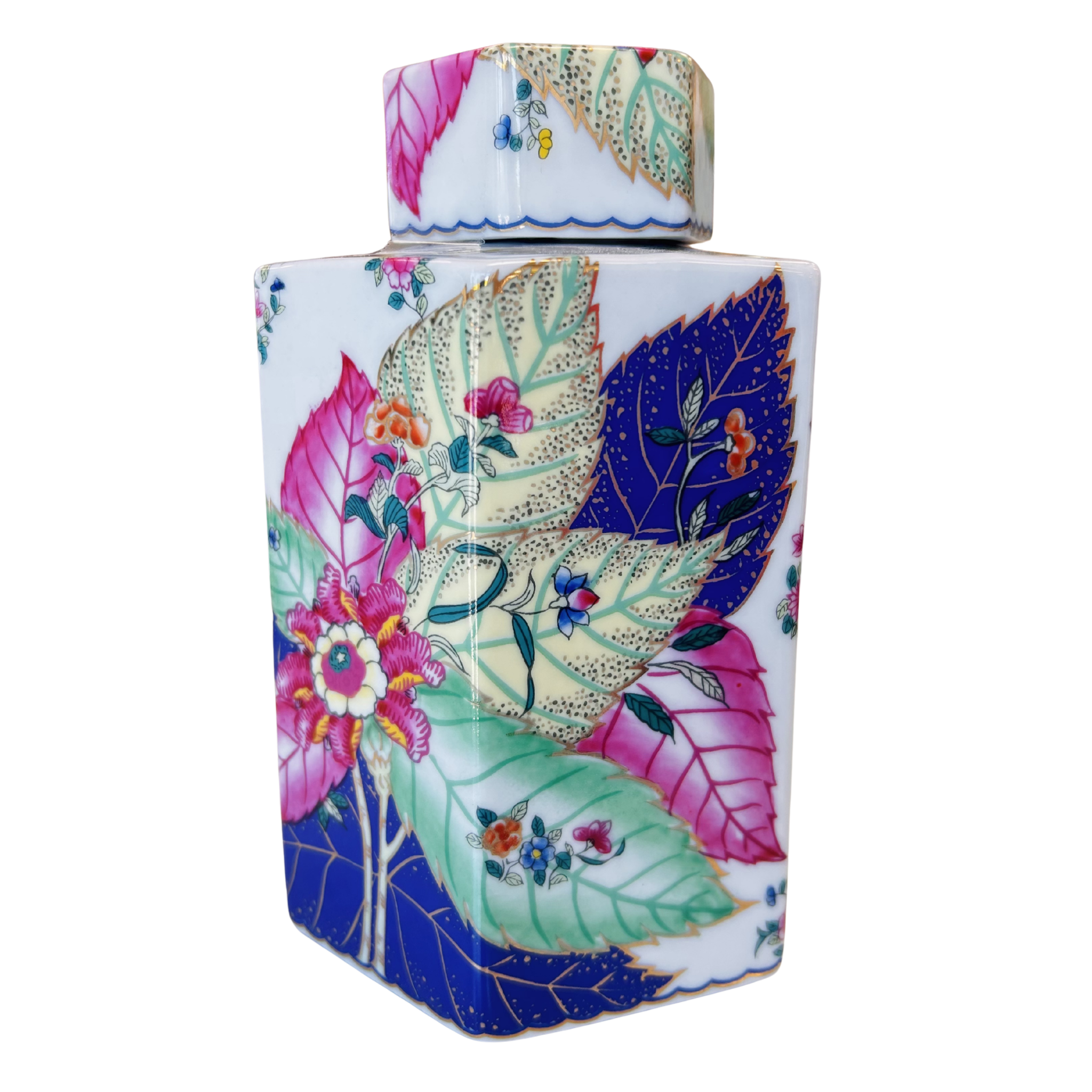White Hexagonal Tobacco Leaf Jar, 7"
