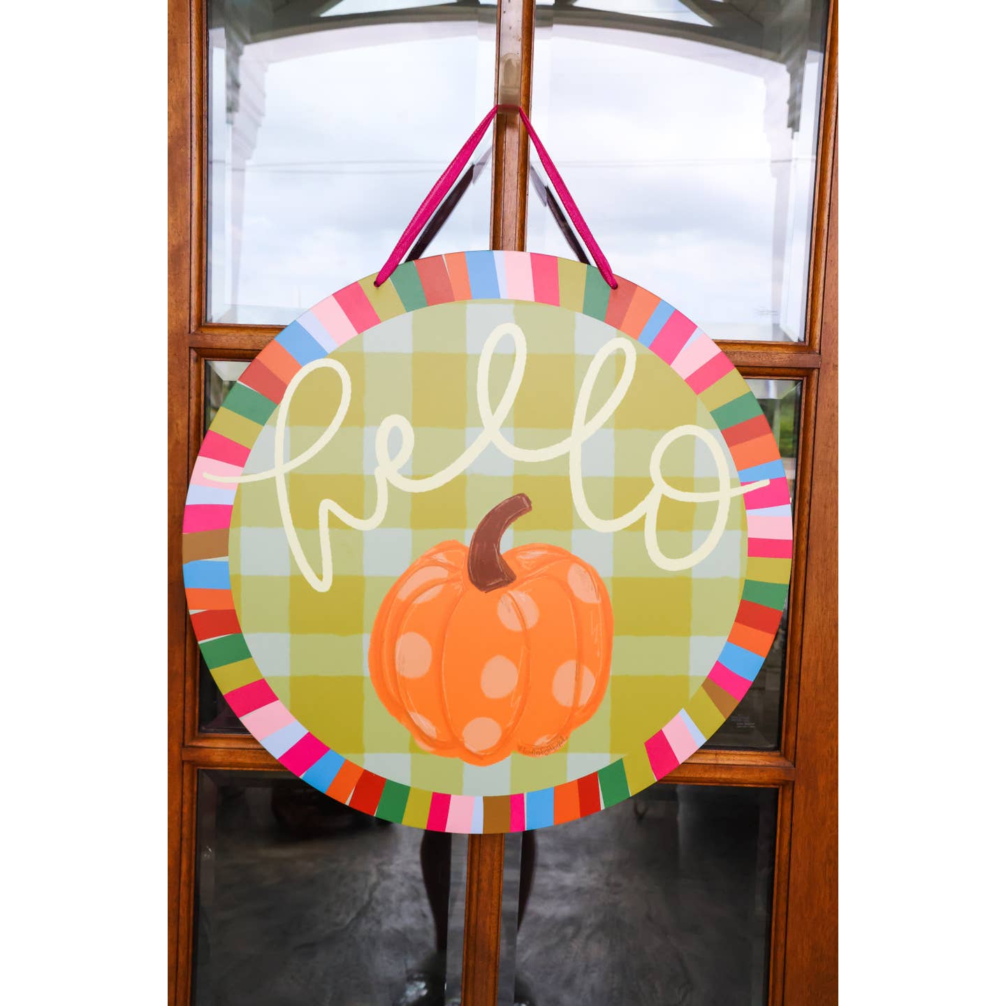 Hello Jewel Tone Pumpkin Door Hanger