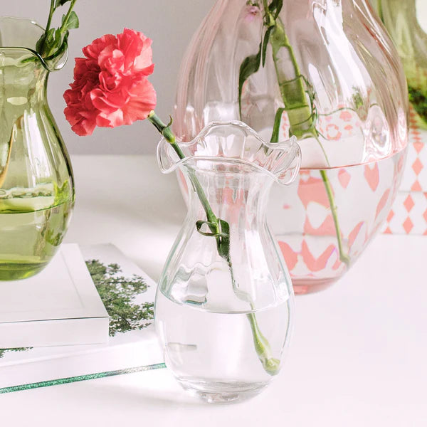 Hibiscus Glass Clear Vertical Fluted Small Vase