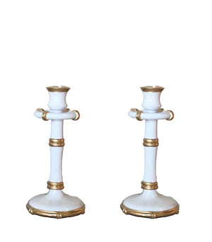 Medium Bamboo White Candlestick