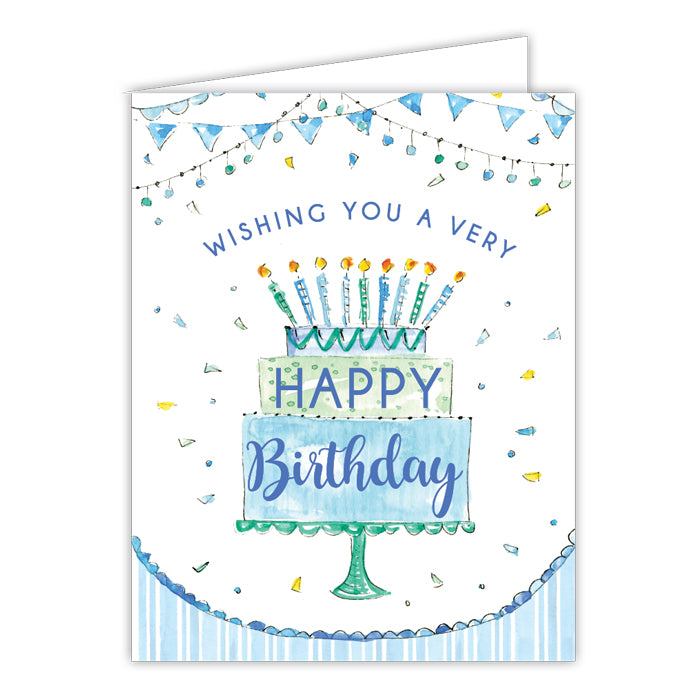 Blue Birthday Cake Small Folded Greeting Card