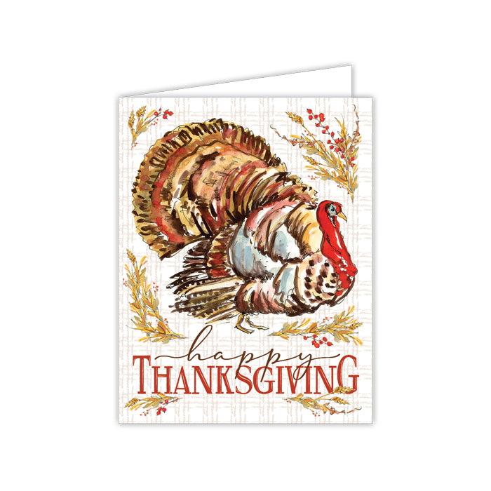 Handpainted Happy Thanksgiving Turkey with Wheat Greeting Card