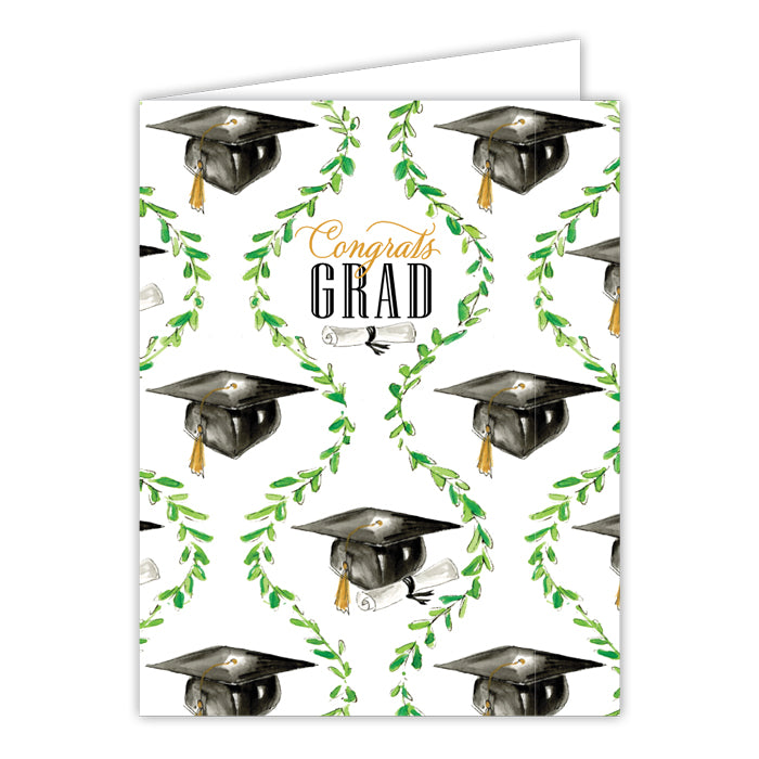 Congrats Grad Caps and Garland Handpainted Greeting Card