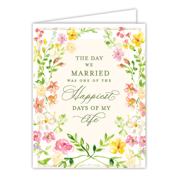 Handpainted The Day We Married Floral Border Greeting Card