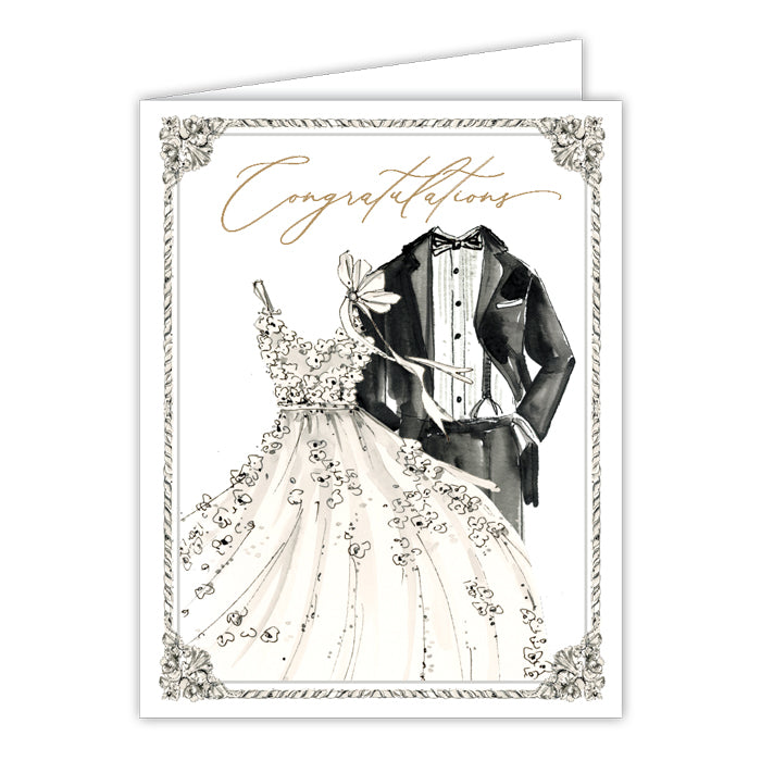 Handpainted Congratulations Formal Wedding Clothes Greeting Card