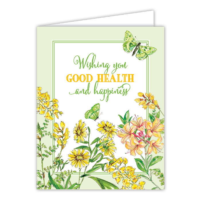 Handpainted Wishing You Good Health and Happiness Yellow Botanicals Greeting Card