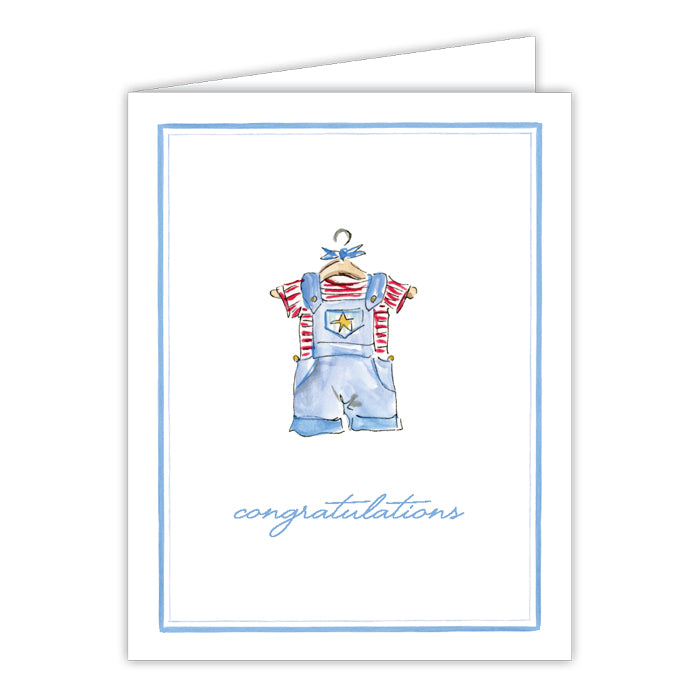 Congratulations Blue Overall Handpainted Greeting Card