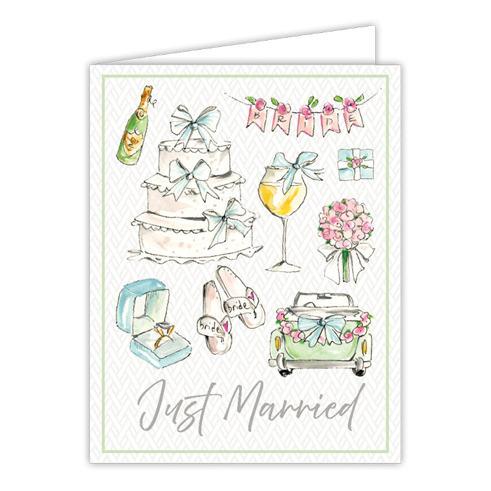 Just Married Wedding Icons Handpainted Greeting Card