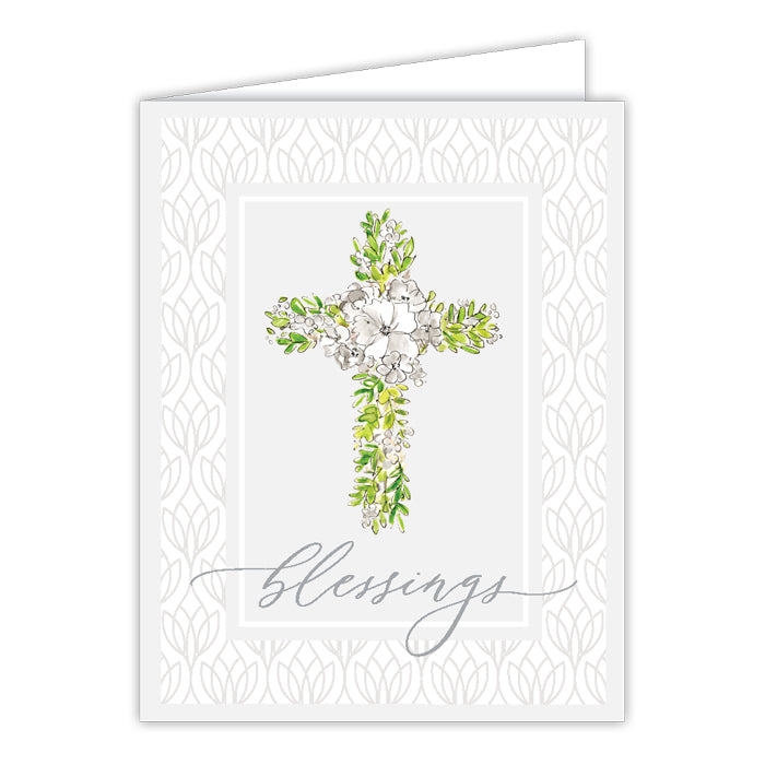 Blessings White Floral Cross Greeting Card