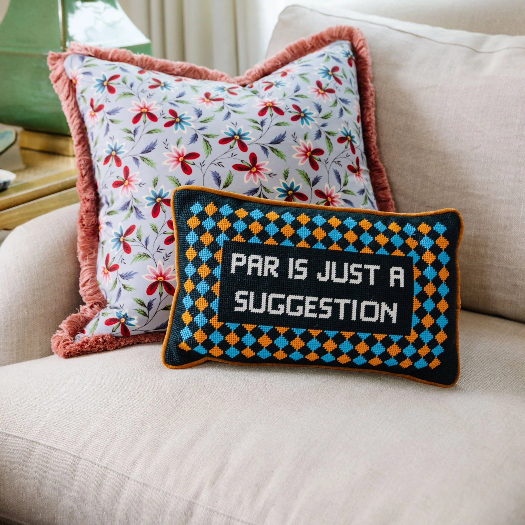 Par is a Suggestion Needlepoint Pillow