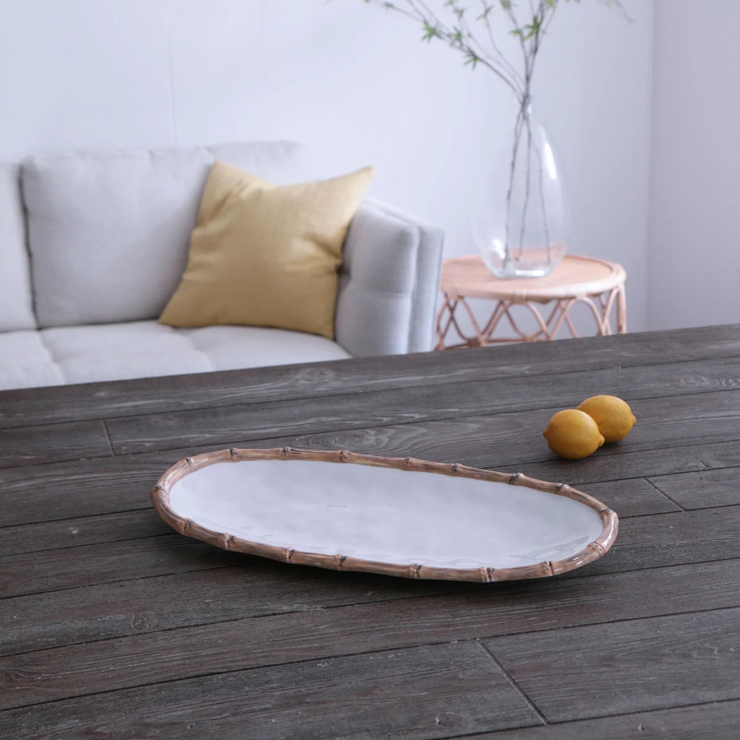 VIDA Bamboo Medium Oval Platter (White and Natural)