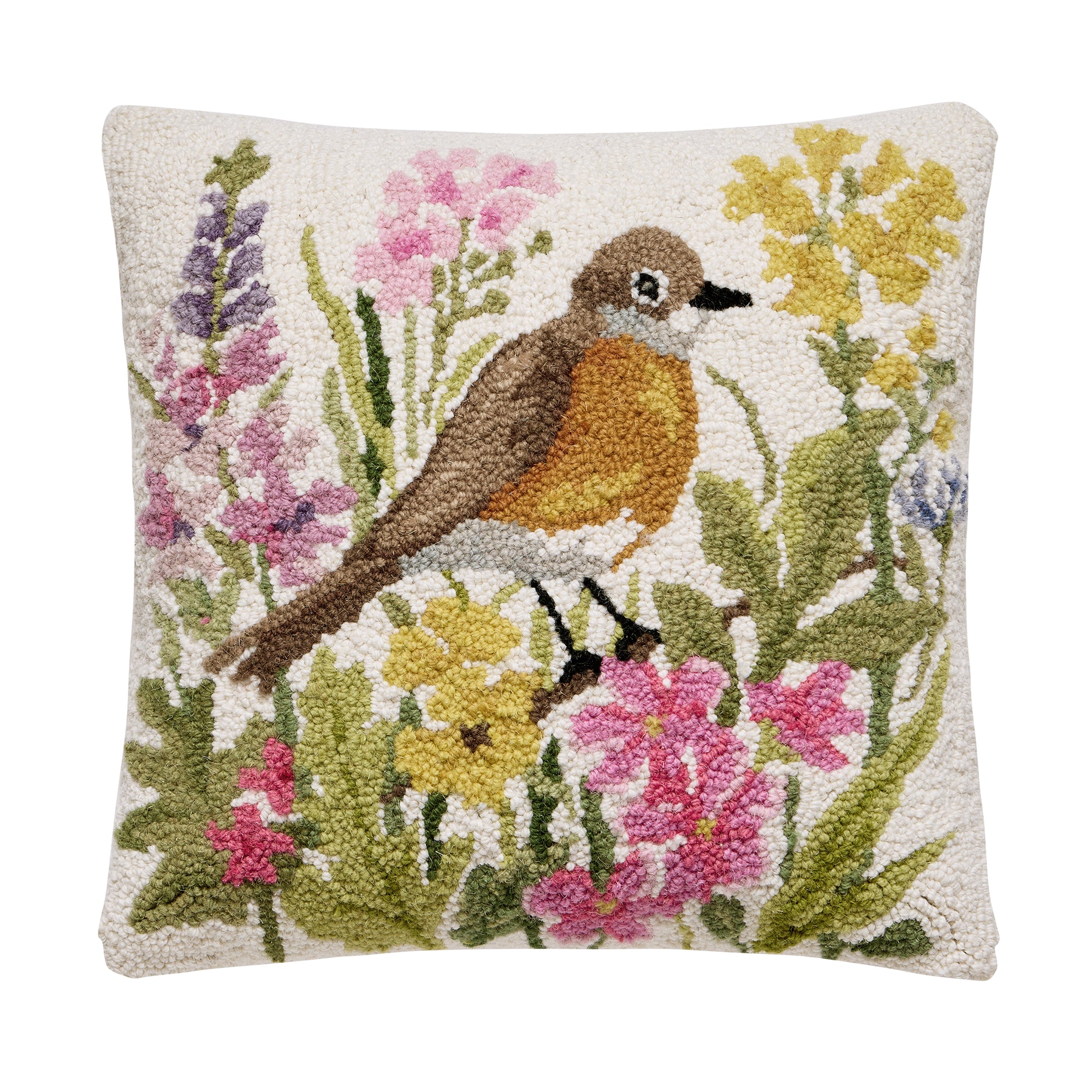 Robin in Wildflowers Hook Pillow