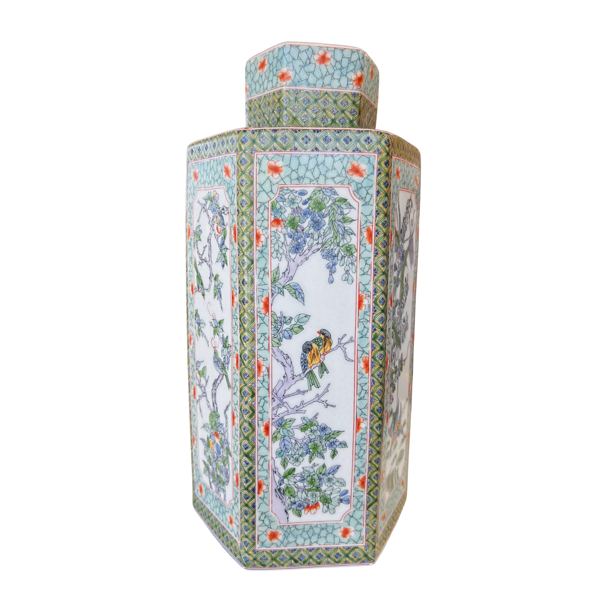 Celadon Garden Hexagonal Canister, 14.5"