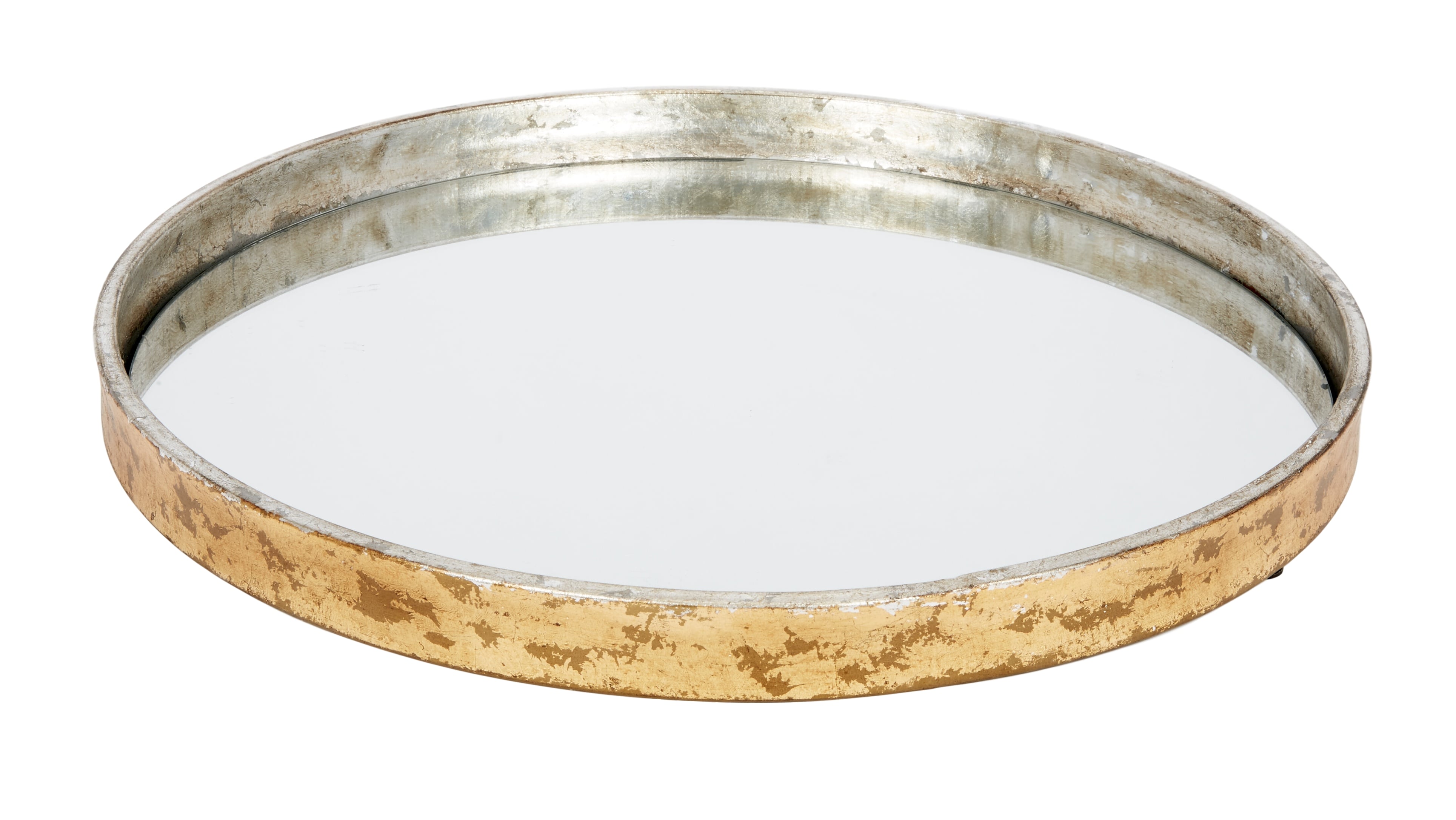 Grace Gold & Silver Leaf Round Mirrored Metal Tray