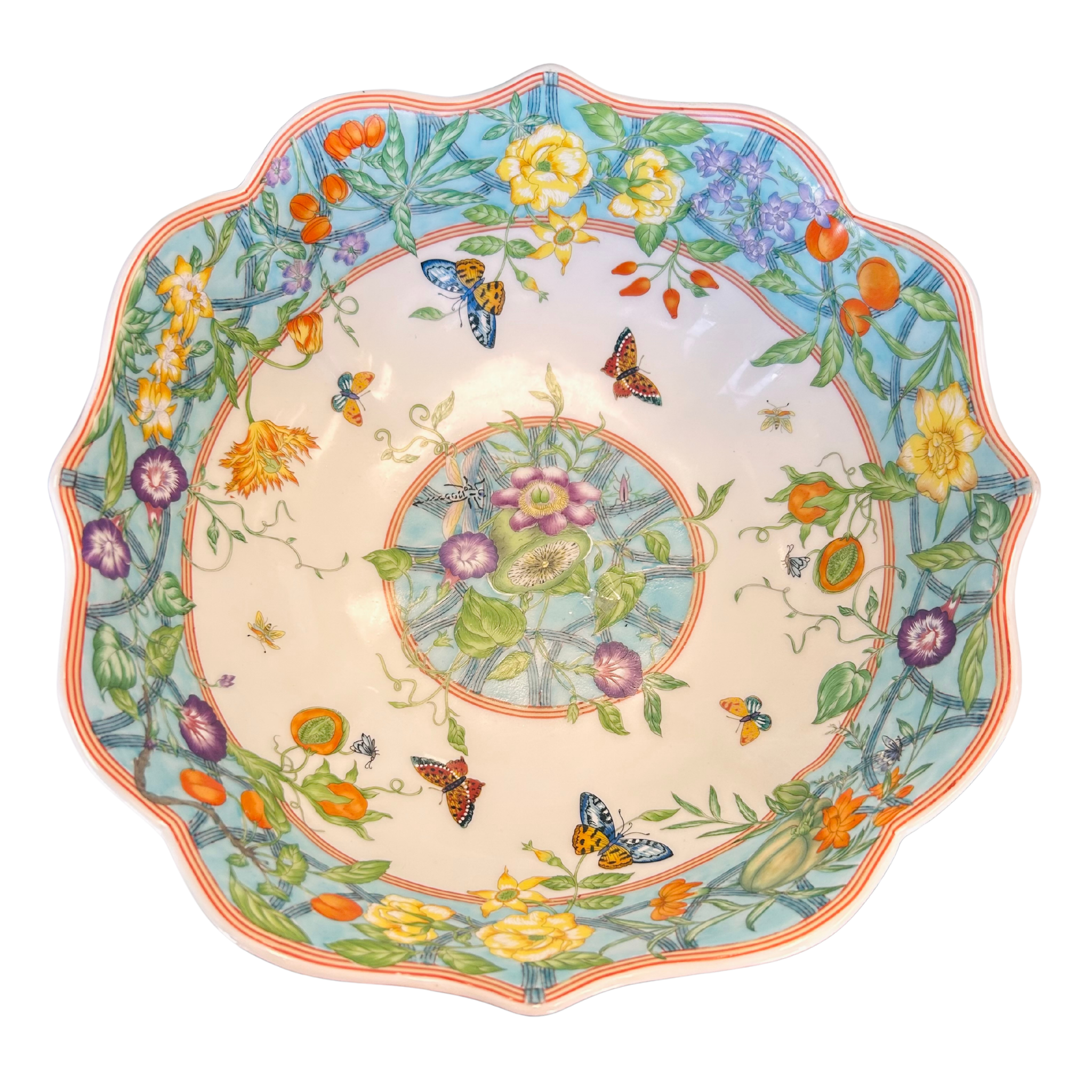 Turquoise Morning Glory Scallop Porcelain Bowl