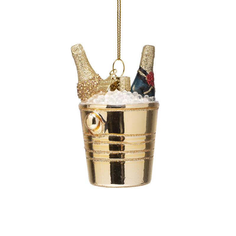 Bottles of Champagne in Gold Cooler Ornament