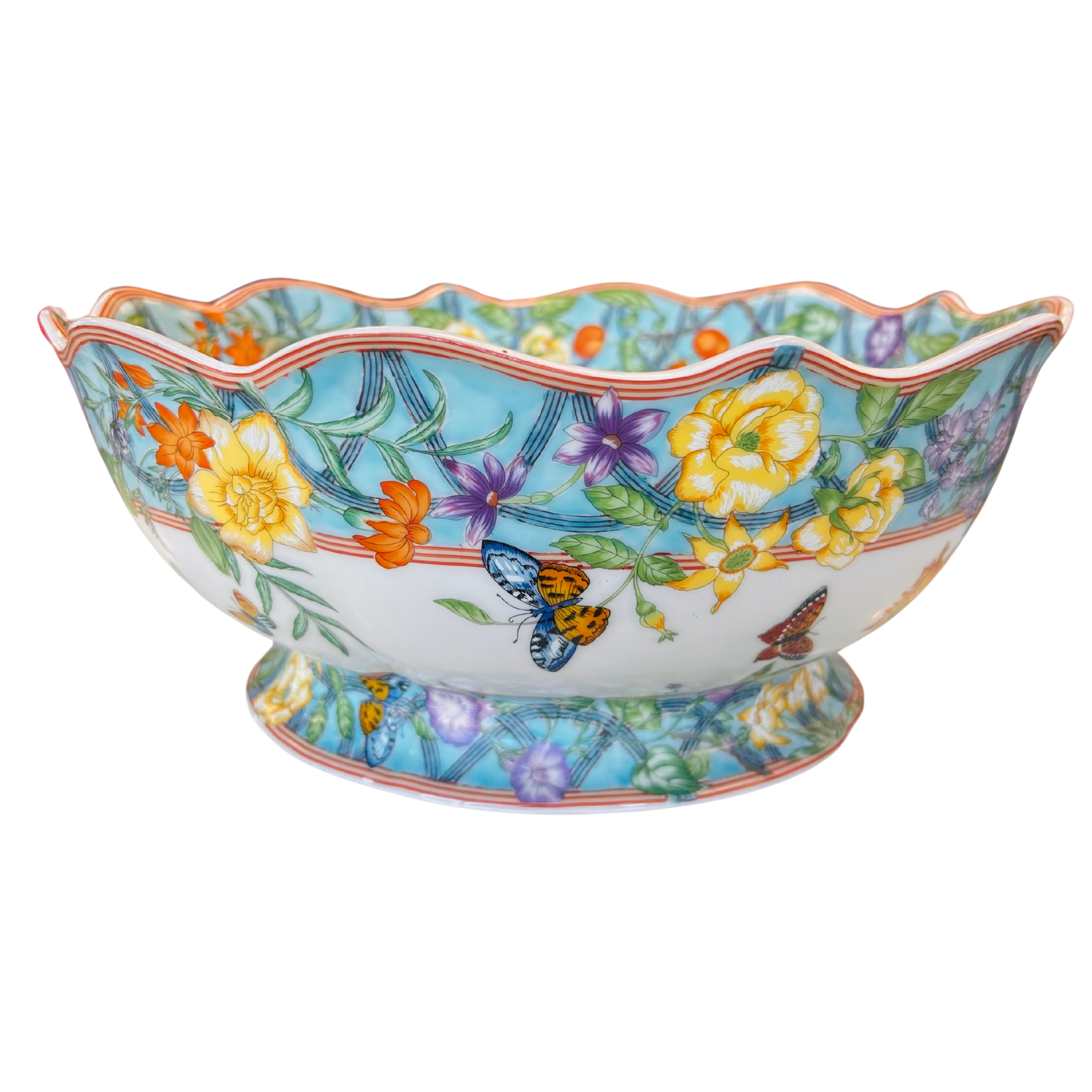 Turquoise Morning Glory Scallop Porcelain Bowl