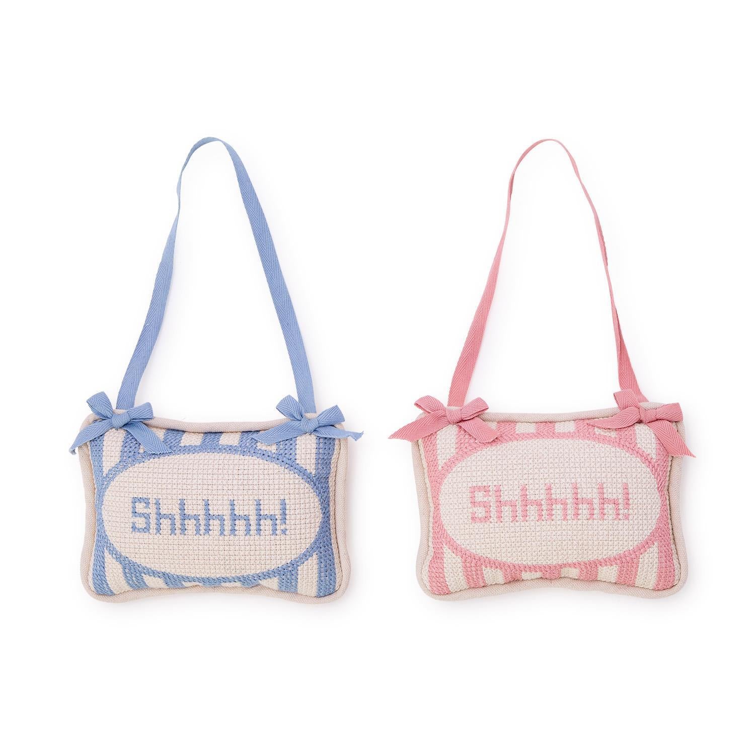 Pink Shhhhh! Embroidered Pillow Door Hanger