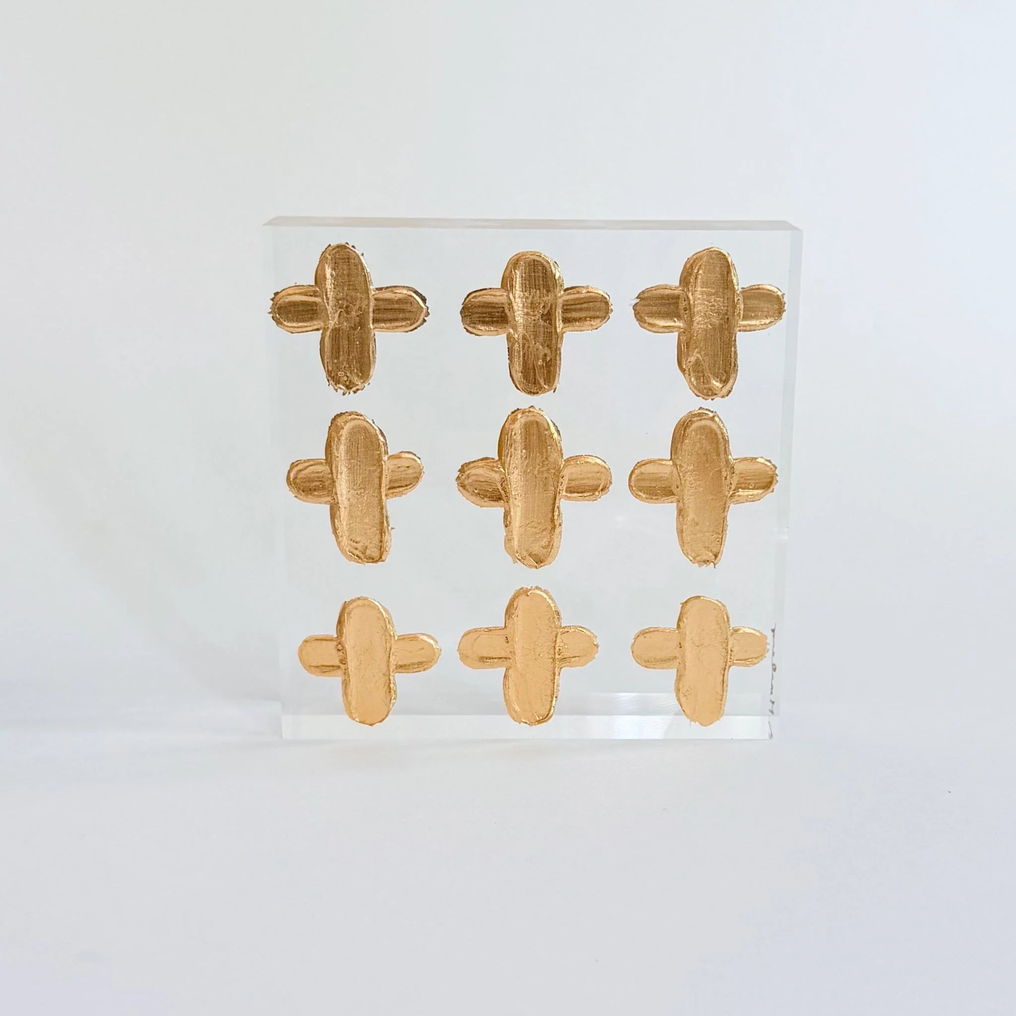 9 Gold Crosses Acrylic Block