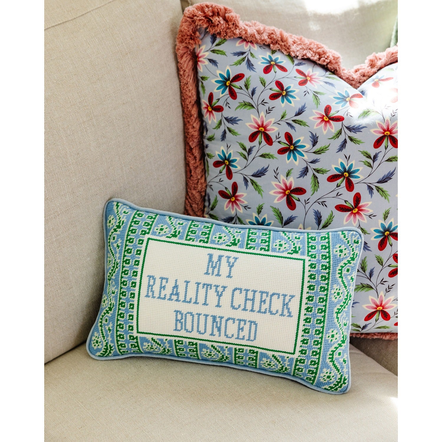 Reality Check Needlepoint Pillow