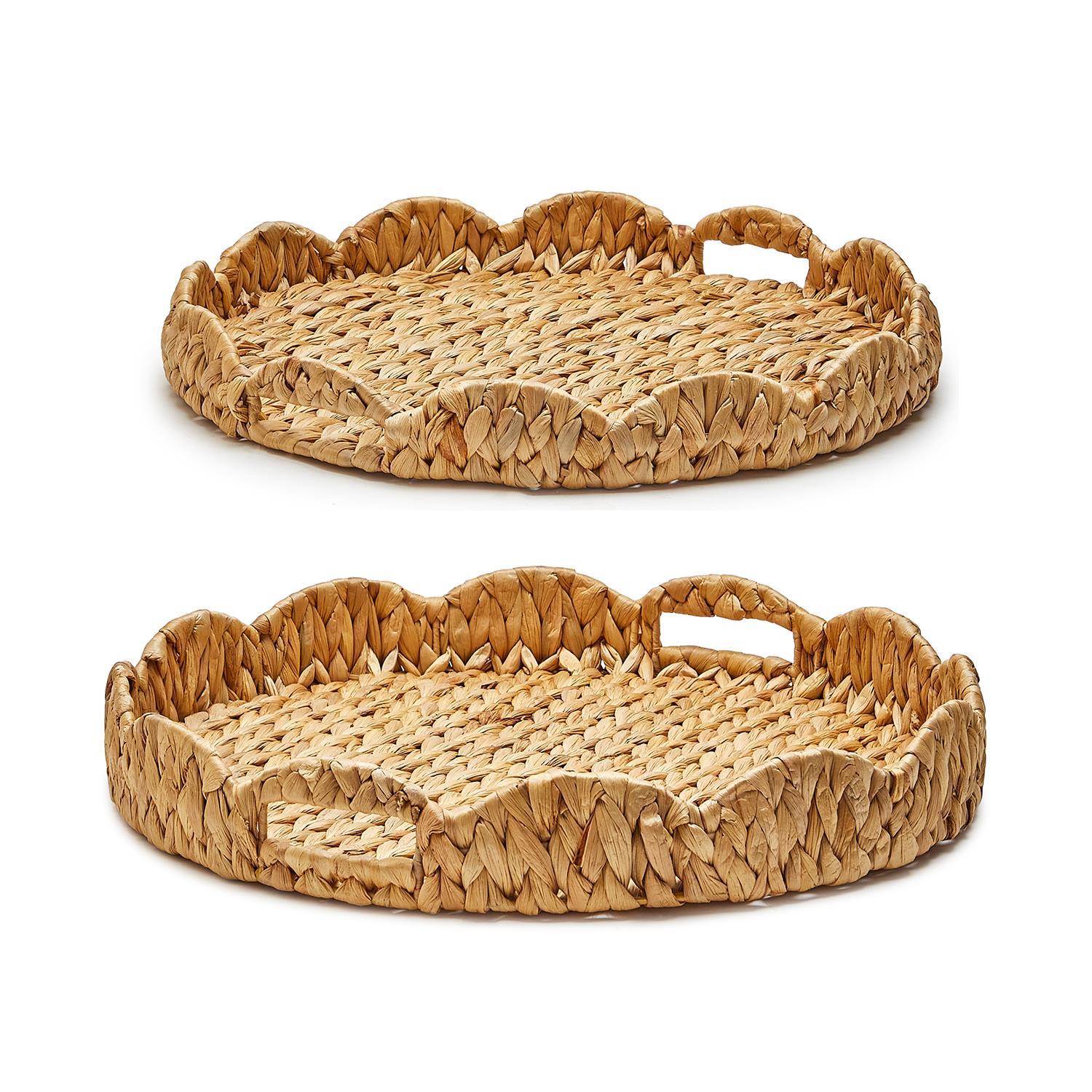 Water Hyacinth Scalloped Edge Round Tray